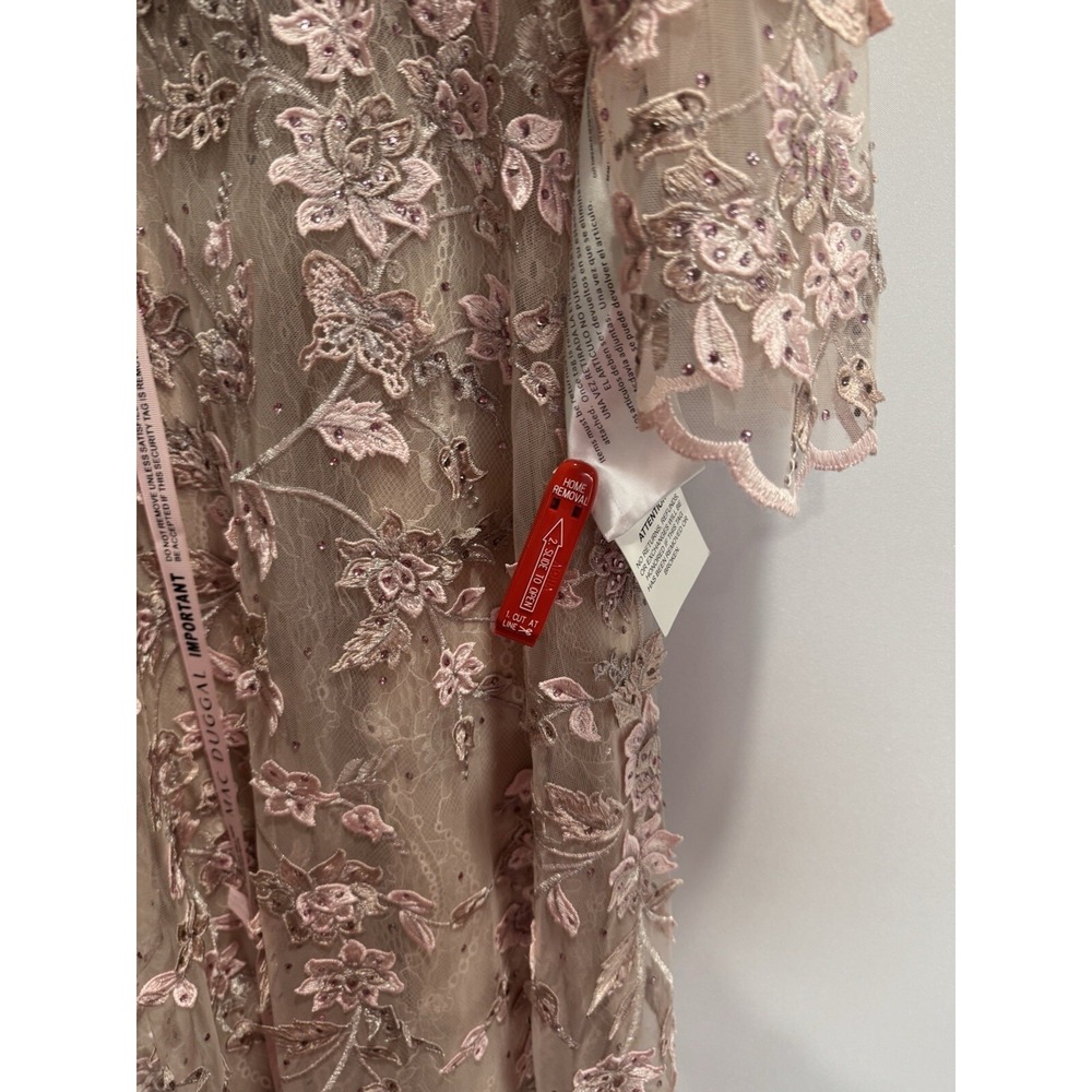 Mac Duggal Rose Pink Floral Applique Long Sleeve Illusion Gown Sz 16 NWT 70224 - Picture 7 of 9